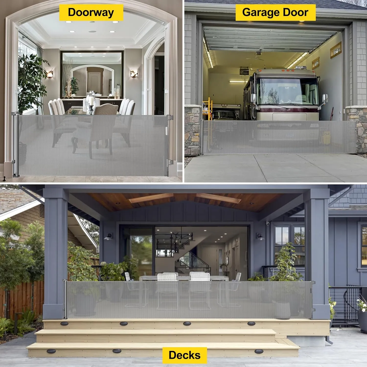 175 Inch Extra Wide Retractable Dog Gates 33" Tall Retractable Baby Gates for Wide Openings Extra Long Mesh Baby Gate Super Wide Gate for Kids or Pets Extra Large Dog Gate for Indoor Outdoor (Grey)