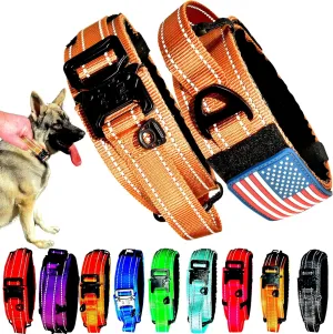 2-Inch Wide Tactical Dog Collar with Control Handle, Adjustable for Medium & Large Dogs, Military Style with Heavy-Duty Metal Buckle, USA Flag Patch & Customizable Name Plate, Training & Everyday Use