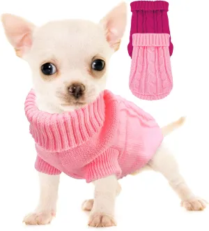 2 Pieces Dog Sweaters for Small Dogs, Turtleneck Knitted Chihuahua Yorkie Sweater, Dog Clothes for Small Dogs, Winter Warm Pullover Sweaters, Pet Cat Sweater Cold Weather Puppy Clothes Outfits (Small)