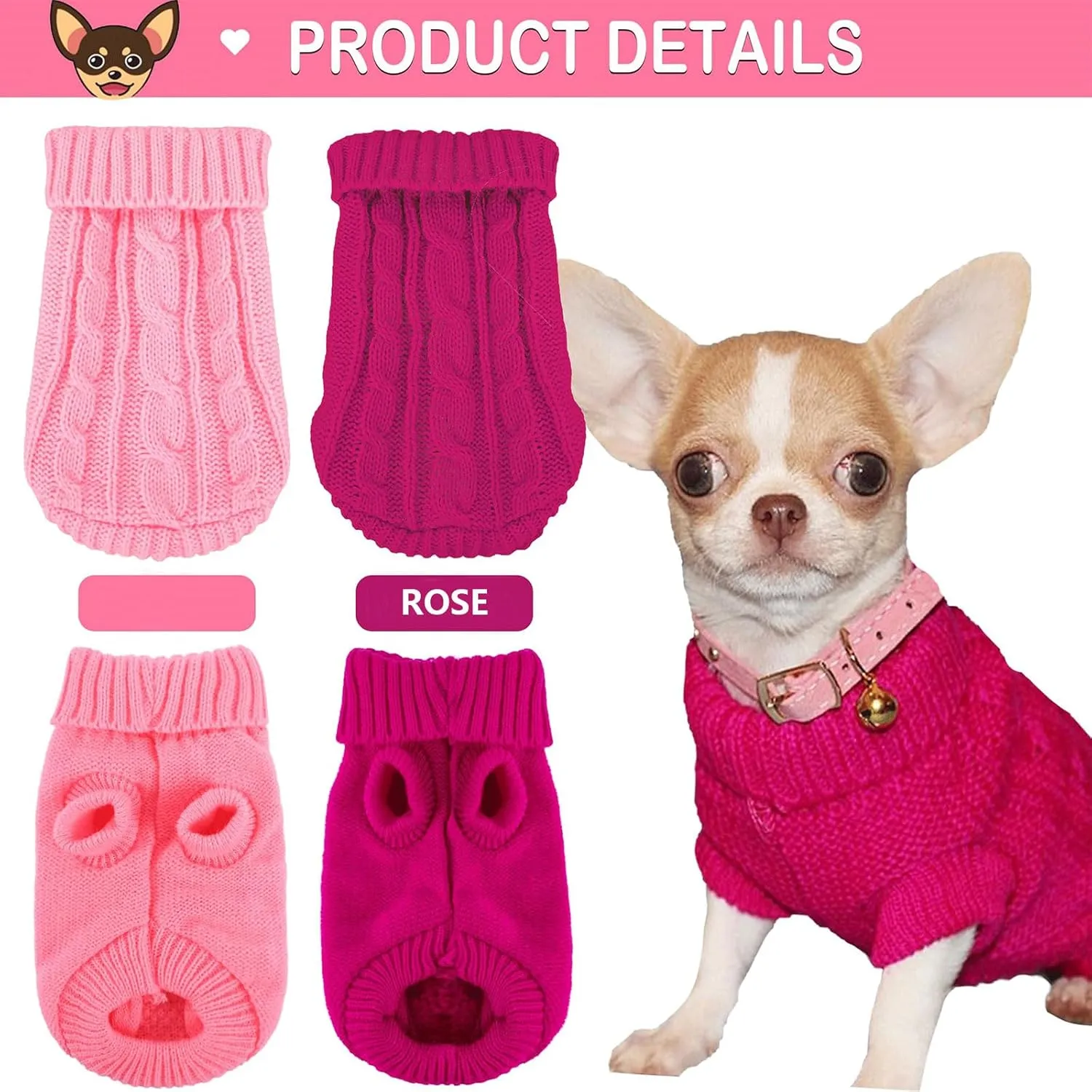 2 Pieces Dog Sweaters for Small Dogs, Turtleneck Knitted Chihuahua Yorkie Sweater, Dog Clothes for Small Dogs, Winter Warm Pullover Sweaters, Pet Cat Sweater Cold Weather Puppy Clothes Outfits (Small)