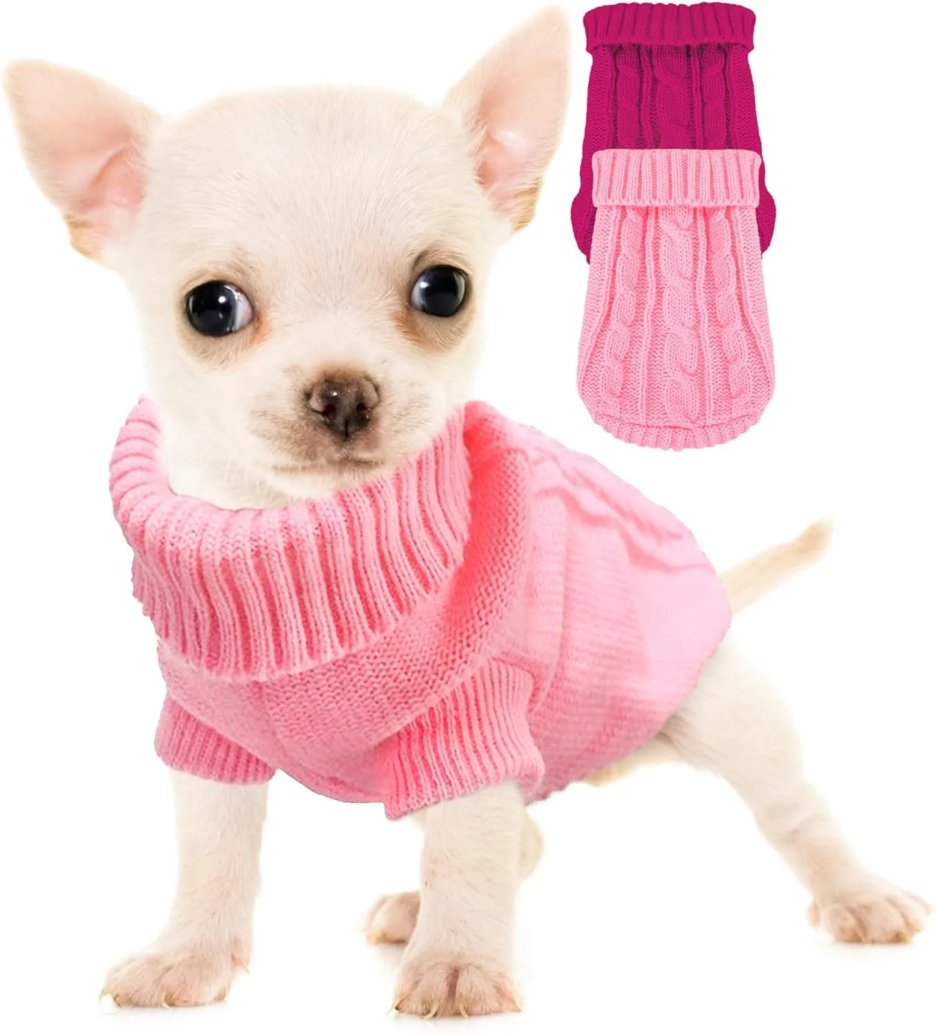 2 Pieces Dog Sweaters for Small Dogs, Turtleneck Knitted Chihuahua Yorkie Sweater, Dog Clothes for Small Dogs, Winter Warm Pullover Sweaters, Pet Cat Sweater Cold Weather Puppy Clothes Outfits (Small)