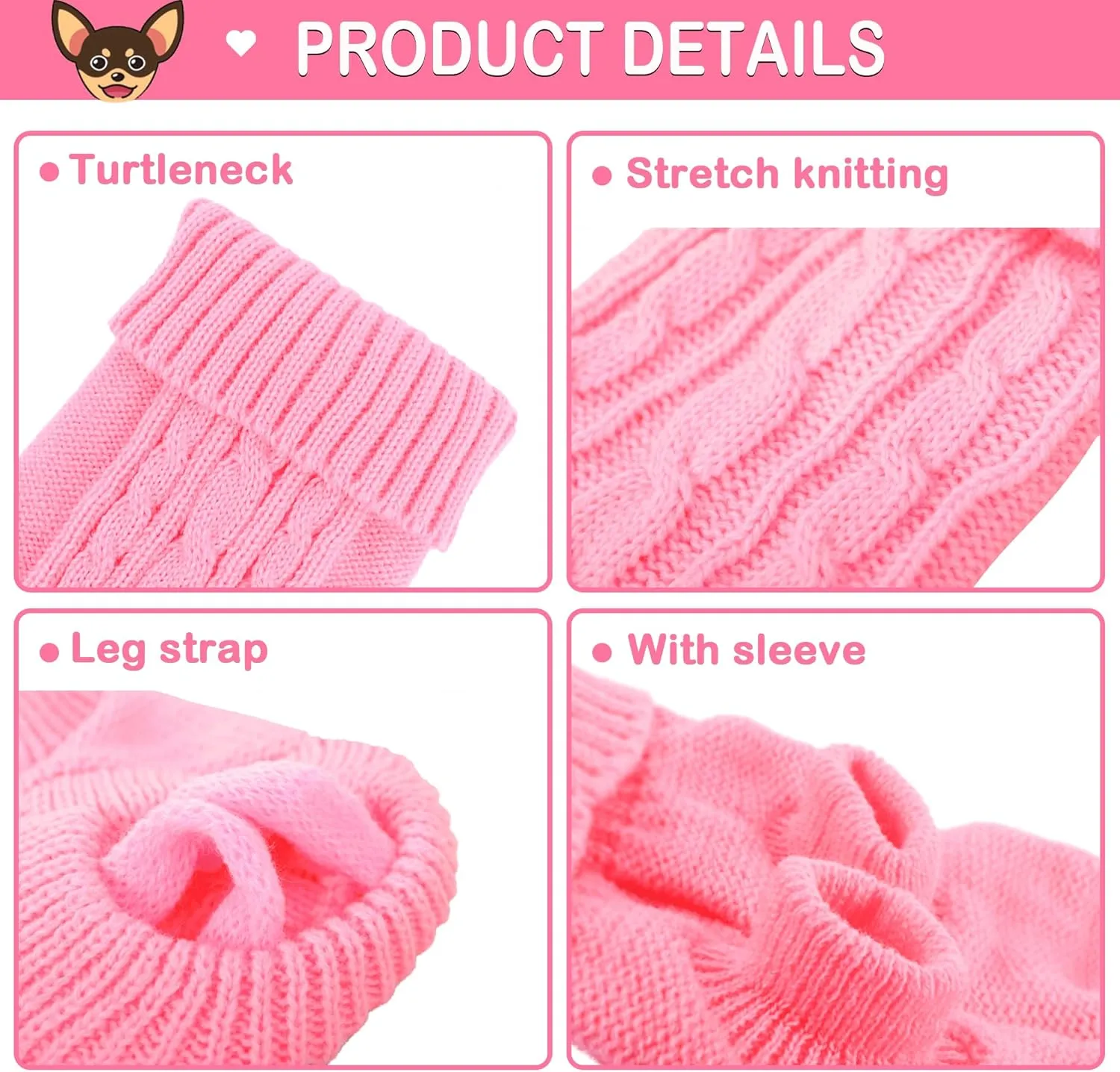 2 Pieces Dog Sweaters for Small Dogs, Turtleneck Knitted Chihuahua Yorkie Sweater, Dog Clothes for Small Dogs, Winter Warm Pullover Sweaters, Pet Cat Sweater Cold Weather Puppy Clothes Outfits (Small)