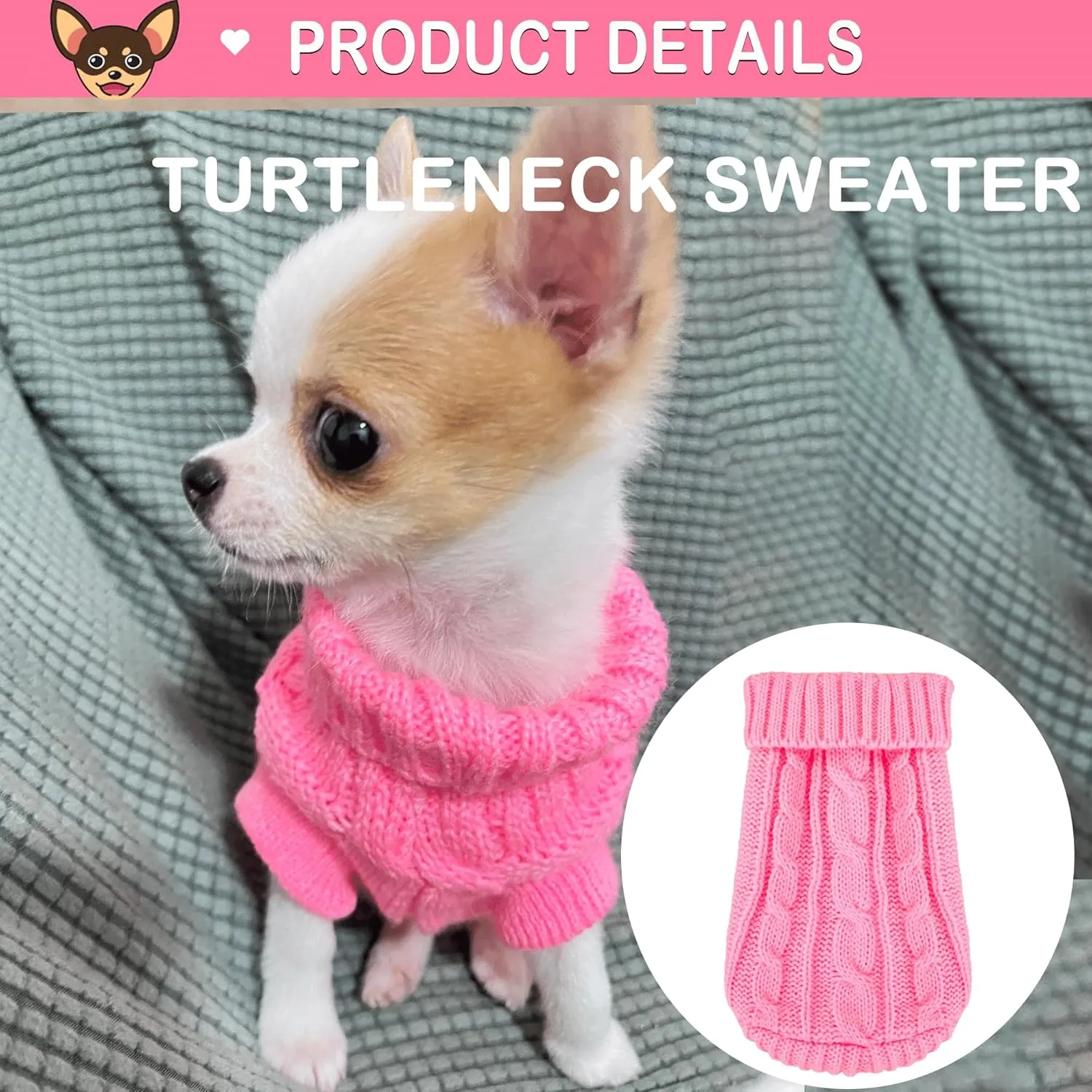2 Pieces Dog Sweaters for Small Dogs, Turtleneck Knitted Chihuahua Yorkie Sweater, Dog Clothes for Small Dogs, Winter Warm Pullover Sweaters, Pet Cat Sweater Cold Weather Puppy Clothes Outfits (Small)