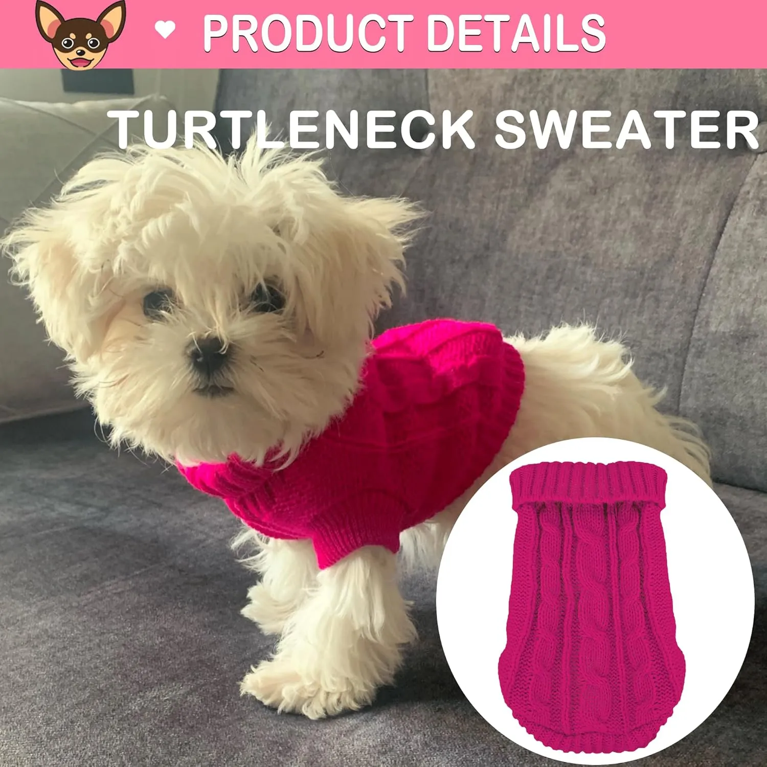 2 Pieces Dog Sweaters for Small Dogs, Turtleneck Knitted Chihuahua Yorkie Sweater, Dog Clothes for Small Dogs, Winter Warm Pullover Sweaters, Pet Cat Sweater Cold Weather Puppy Clothes Outfits (Small)
