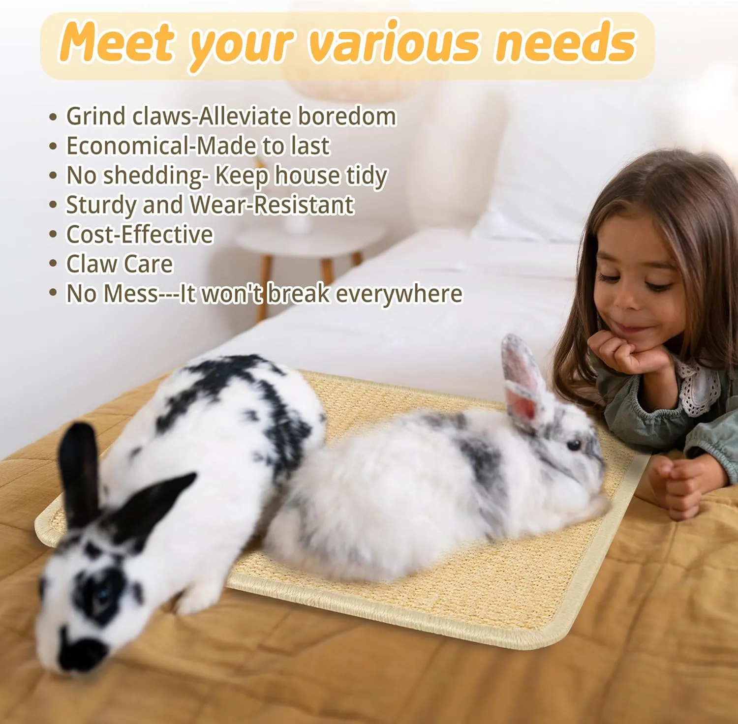 2Pcs Bunny Scratch Pads, Sisal Rabbit Scratching Pad,Natural Cat Resting Mats for Cages,Guinea Pig Bed Mat,Forage Grass Mat,Teeth Care Rabbit Mats (15.7x11.8 in)