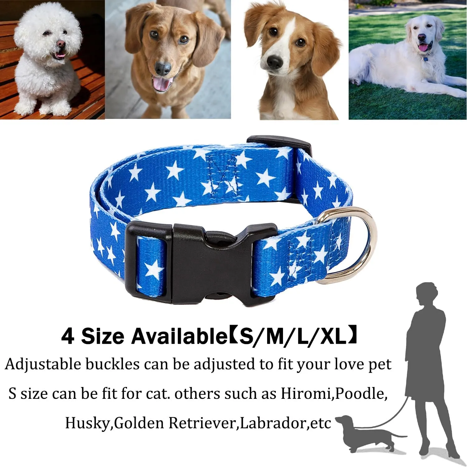 2PCS Dog 4th of July Collars and Funny Leash Set Pet Gift Adjustable Dogs American Flag Collars for Small to Large Pets (X-Large)