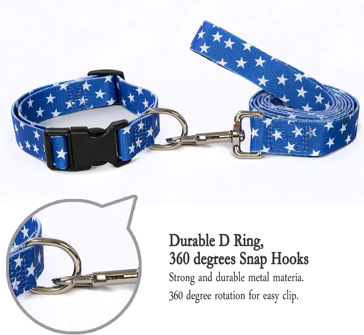 2PCS Dog 4th of July Collars and Funny Leash Set Pet Gift Adjustable Dogs American Flag Collars for Small to Large Pets (X-Large)