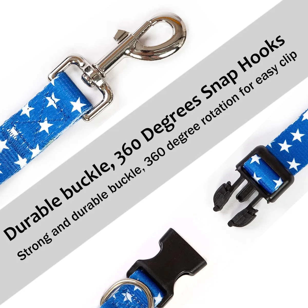 2PCS Dog 4th of July Collars and Funny Leash Set Pet Gift Adjustable Dogs American Flag Collars for Small to Large Pets (X-Large)