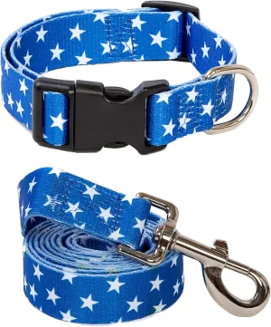 2PCS Dog 4th of July Collars and Funny Leash Set Pet Gift Adjustable Dogs American Flag Collars for Small to Large Pets (X-Large)