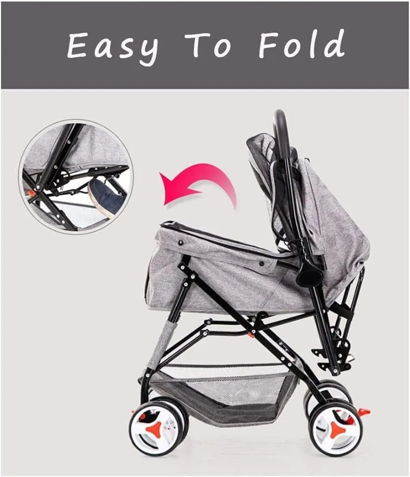 4 Wheel Dog Strollers for Medium Small Dogs Cat/Dog Stroller Easy One-Hand Fold Reversible Push Handle Pet Stroller Puppy & Kitten Carrier Extended Cockpit (Black)