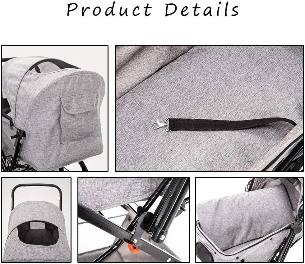 4 Wheel Dog Strollers for Medium Small Dogs Cat/Dog Stroller Easy One-Hand Fold Reversible Push Handle Pet Stroller Puppy & Kitten Carrier Extended Cockpit (Black)
