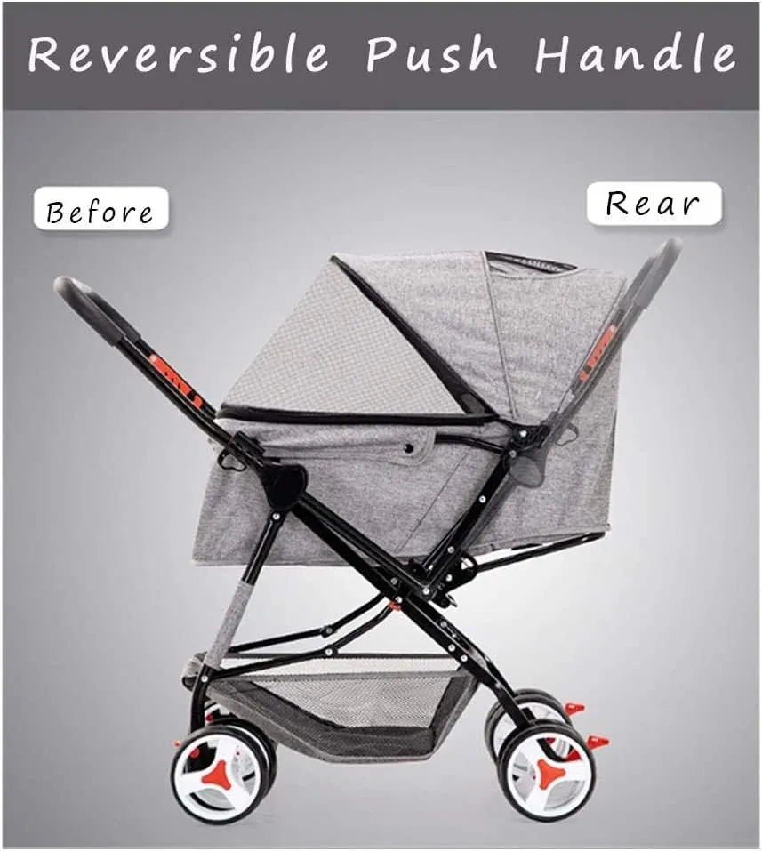 4 Wheel Dog Strollers for Medium Small Dogs Cat/Dog Stroller Easy One-Hand Fold Reversible Push Handle Pet Stroller Puppy & Kitten Carrier Extended Cockpit (Black)