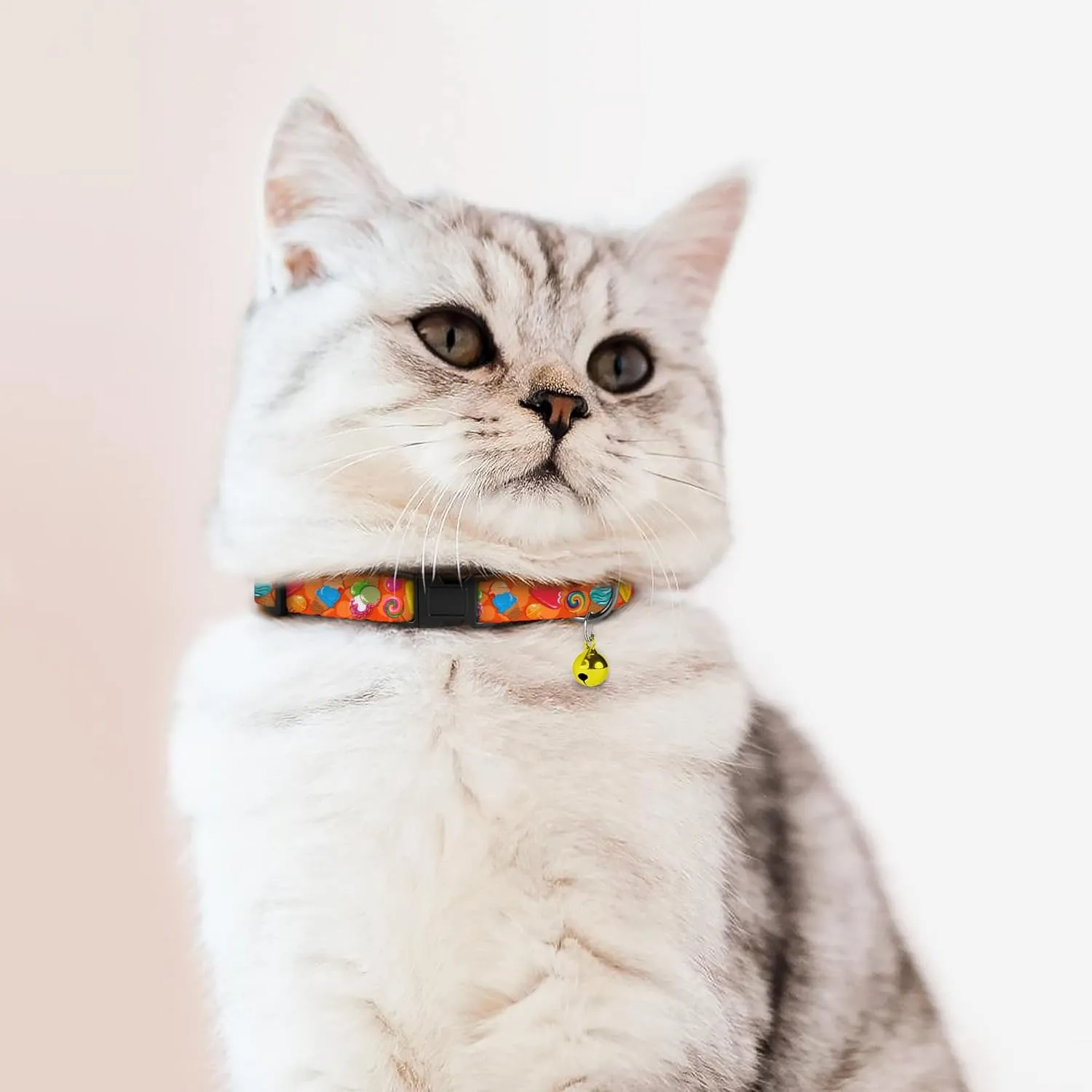 4PCS Breakaway Cat Collars with Bell, Cute Kitty Adjustable Safe Kitten Collars, 4-Pack, Nylon Pet Collars Travel Aztec Ice Cream Europe Print (Colorful)