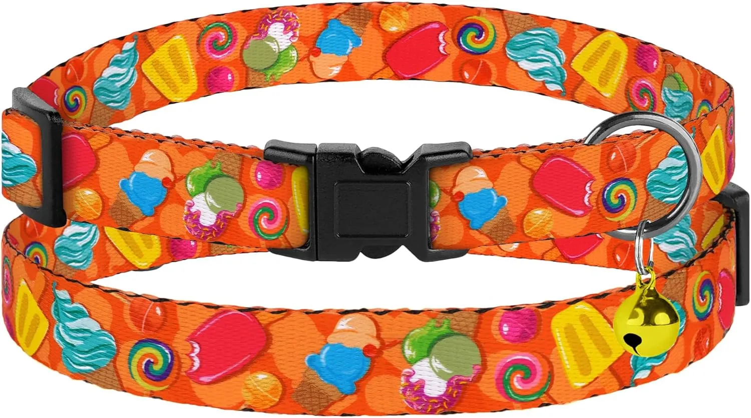 4PCS Breakaway Cat Collars with Bell, Cute Kitty Adjustable Safe Kitten Collars, 4-Pack, Nylon Pet Collars Travel Aztec Ice Cream Europe Print (Colorful)