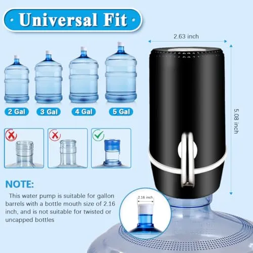 5 Gallon Water Dispenser, Electric Water Bottle Pump with Switch and USB Charging, Portable Automatic Water Dispenser Pump for Camping, Travel, Home, Kitchen, Office