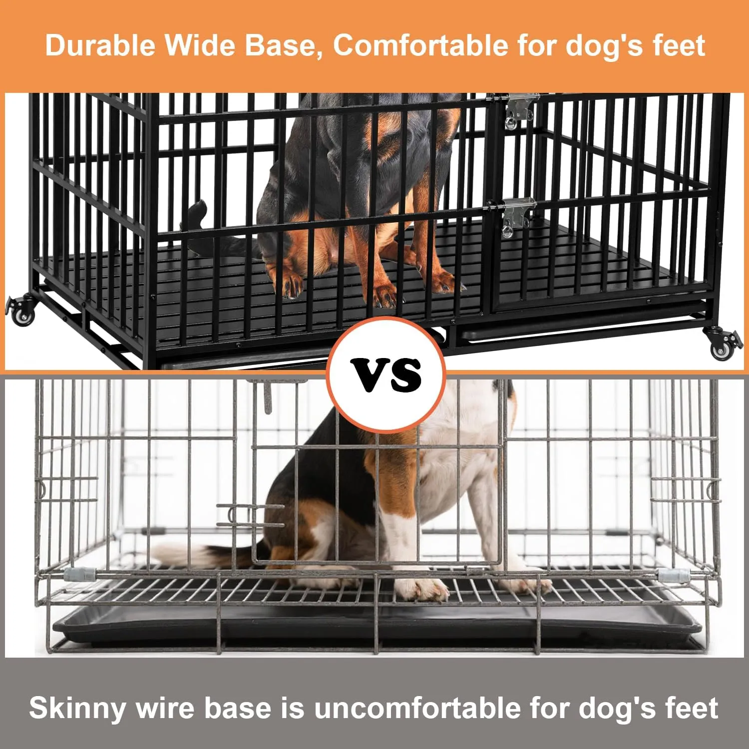 50'' Indestructible Heavy Duty Dog Crate, Escape Proof Strong Steel Impact Pet Cage for Extra Large Giant Dogs, High Anxiety Sound Proof Chewproof Kennel Double Door with Trays and Wheels