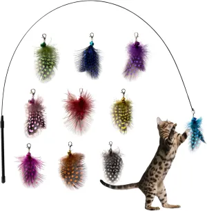 AcceLeah Cat Wand Toys - Interactive Feather Toy with 10 Replacements, Ideal for Indoor Cats & Kittens