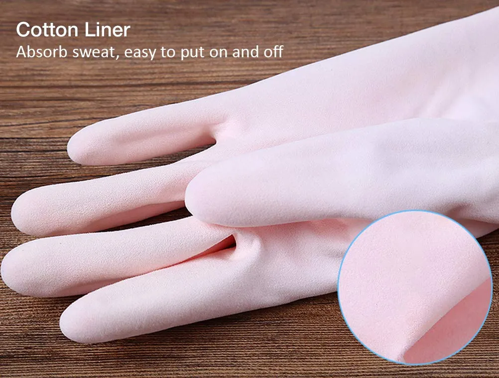 Alimat PluS 3 Pack Reusable Cleaning Gloves Latex Free, Dishwashing Gloves with Cotton Flock Liner and Embossed Palm, Waterproof Household Gloves for Laundry, Gardening (Medium) Medium (Pack of 3) Blue pink white