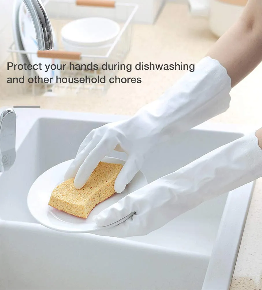 Alimat PluS 3 Pack Reusable Cleaning Gloves Latex Free, Dishwashing Gloves with Cotton Flock Liner and Embossed Palm, Waterproof Household Gloves for Laundry, Gardening (Medium) Medium (Pack of 3) Blue pink white