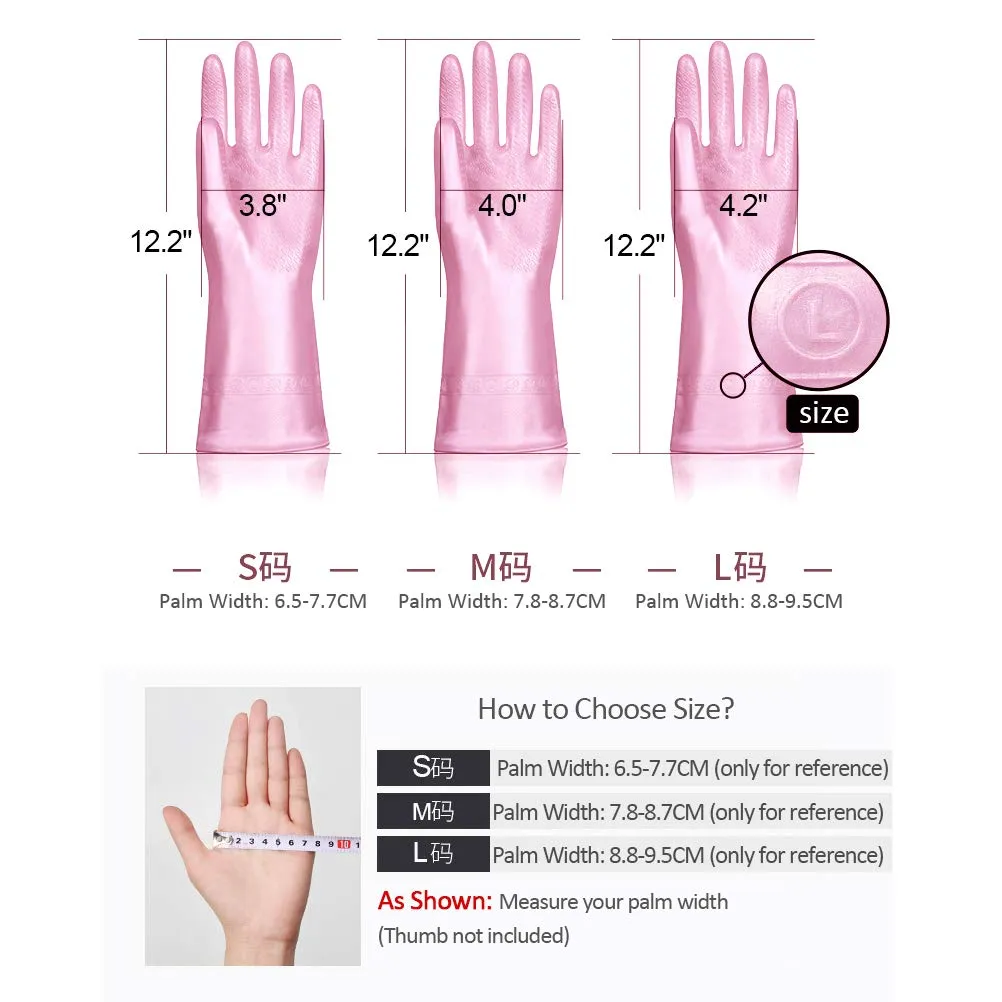 Alimat PluS 3 Pack Reusable Cleaning Gloves Latex Free, Dishwashing Gloves with Cotton Flock Liner and Embossed Palm, Waterproof Household Gloves for Laundry, Gardening (Medium) Medium (Pack of 3) Blue pink white