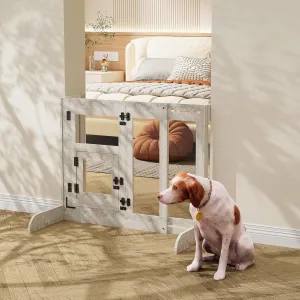 BingoPaw Indoor Large Dog Gate: 32 Tall Wooden Retractable Walk Through Pet Barrier with Cat Door - Free Standing Dogs Blocker Made by Tempered Glass Adjustable 31-40 Inches Wide for Doorways Hallway