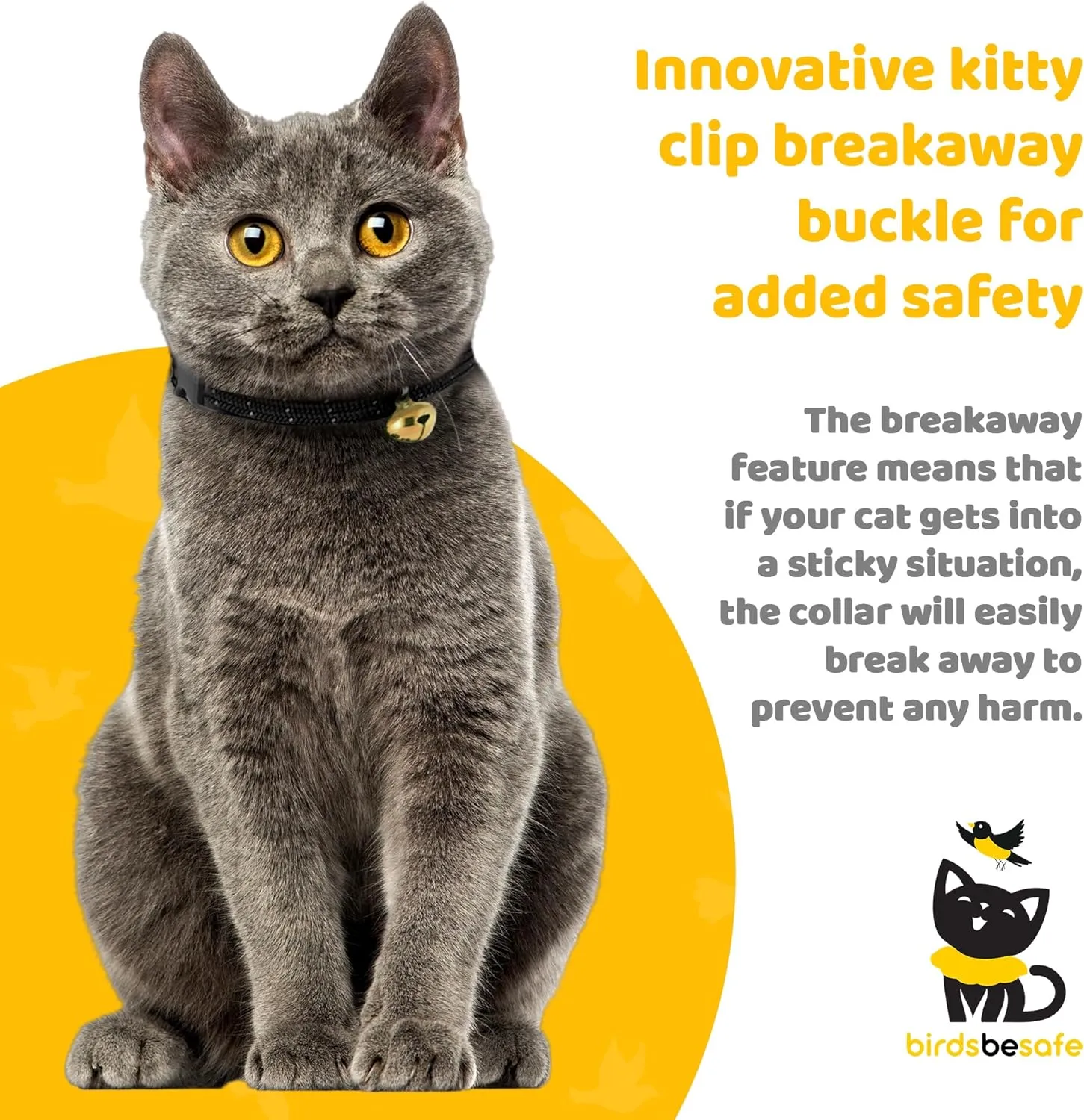 BirdsBeSafe Break Away Cat Collar with Bell, Reflective Thread for Night Visibility, Comfortable Elastic Stretch Cat Collar to Protect Cat from Getting Stuck in The Garden.