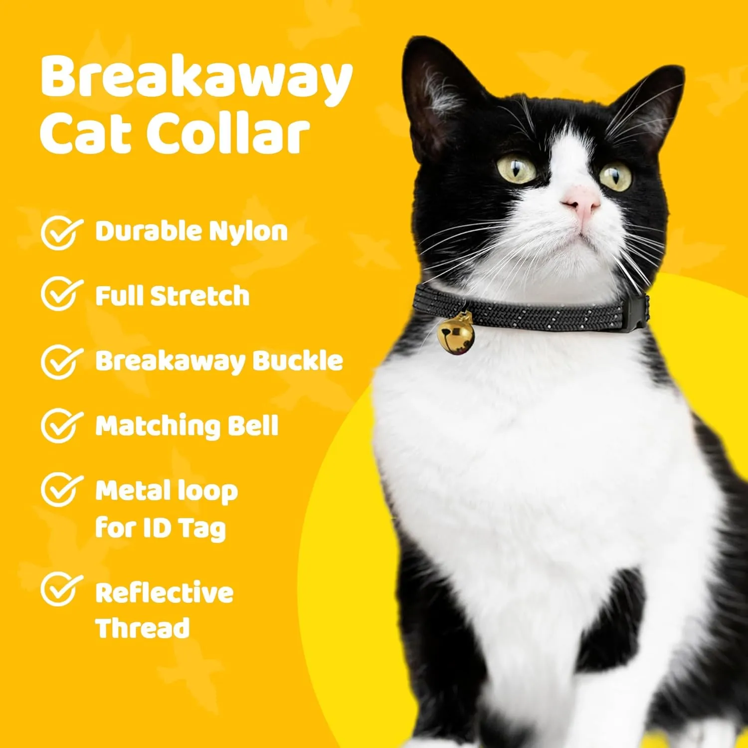 BirdsBeSafe Break Away Cat Collar with Bell, Reflective Thread for Night Visibility, Comfortable Elastic Stretch Cat Collar to Protect Cat from Getting Stuck in The Garden.