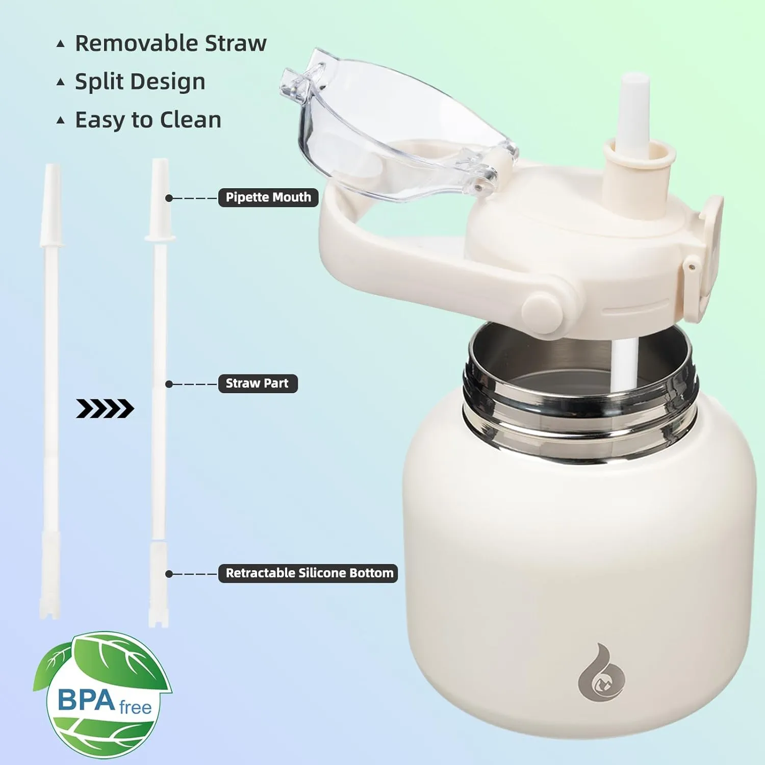BJPKPK Insulated Water Bottles with Straw, 20 oz Cute Water Bottles with Handle, BPA Free Stainless Steel Metal Thermos, Easy Carry Thermos for Men & Women, White