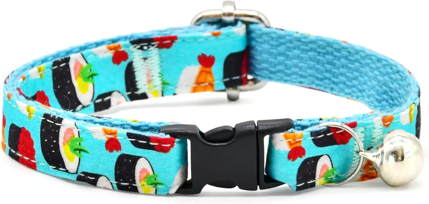 Cat Collar, Sushi Foodie, Safety Breakaway Blue Cat Collars, Cute Cat Outfits, XX-Small