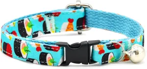 Cat Collar, Sushi Foodie, Safety Breakaway Blue Cat Collars, Cute Cat Outfits, XX-Small