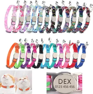 Cat Collars with Name Tag, Personalized Custom Engraved Plate Id Phone Number, Breakaway Kitten Collar with Bells Adjustable for Cute Pet Kittey Women Girl Puppy Small Dog Large Black Orange
