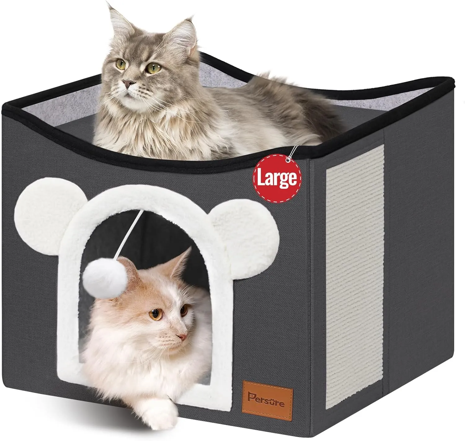 Cat House Cat Beds for Indoor Cats Large Foldable Multifunction Cat Cave for Pet with Hover Ball and Scratching Board(Dark Grey, Large Cat House)