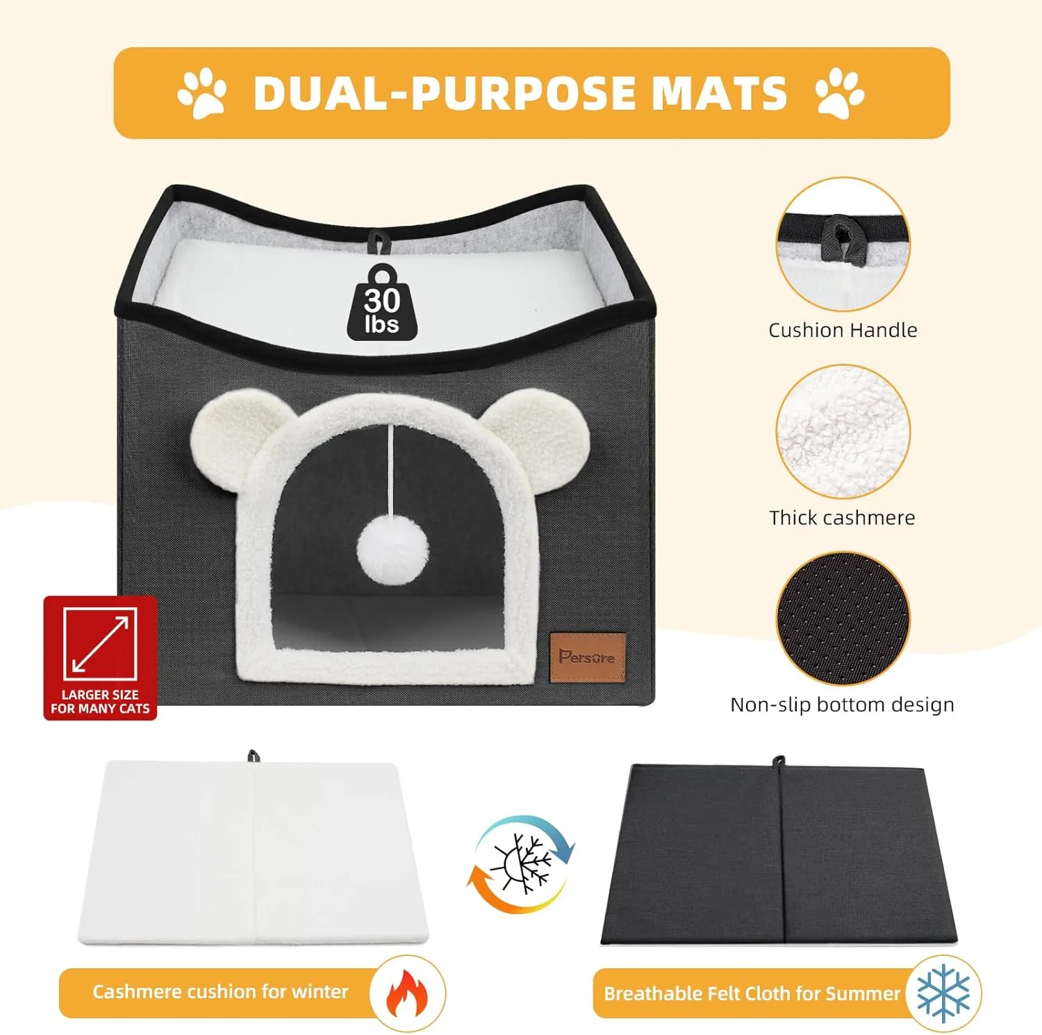 Cat House Cat Beds for Indoor Cats Large Foldable Multifunction Cat Cave for Pet with Hover Ball and Scratching Board(Dark Grey, Large Cat House)