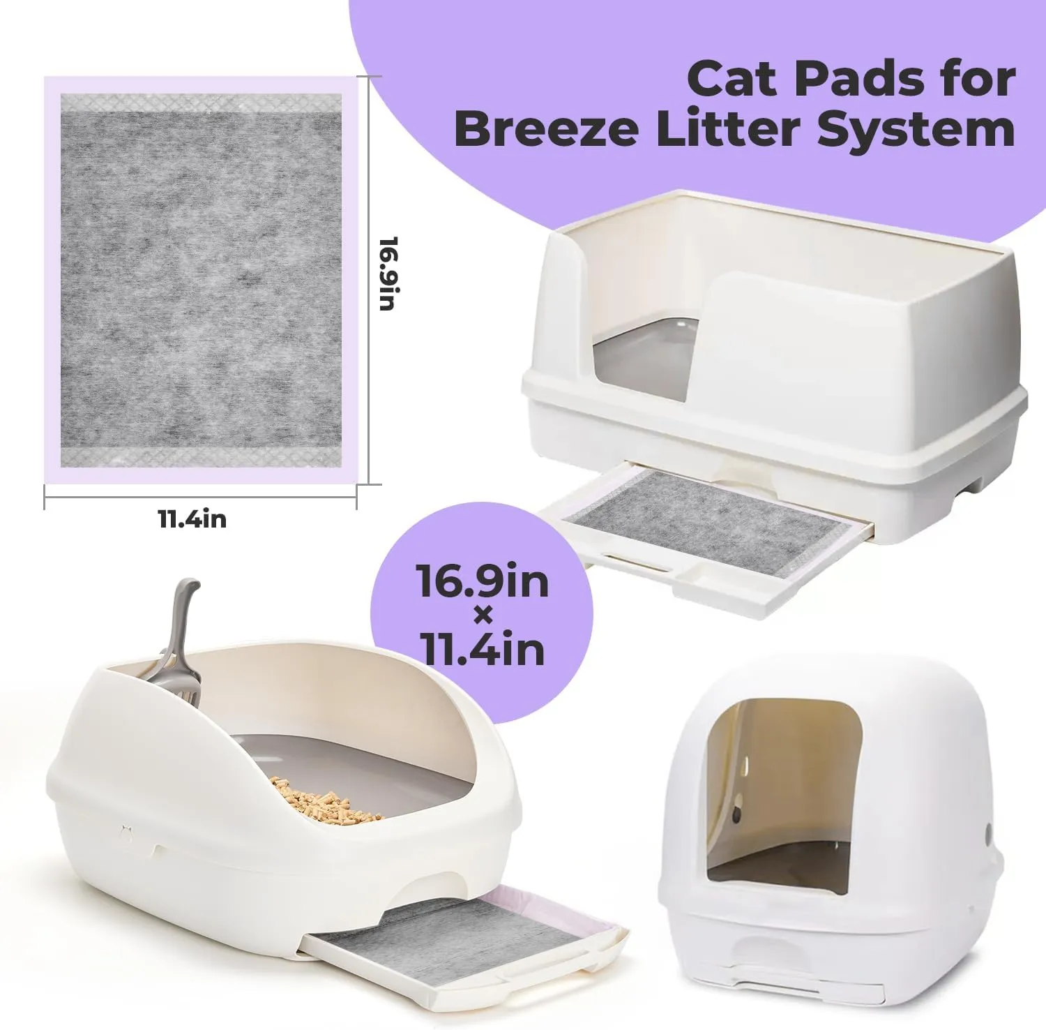 Cat Pads Refills for Litter Box: Cat Litter Mat for Tidy Cats Breeze Litter System - Thickened 6-Layer Super Absorbent Breeze Pads - 16.9" X 11.4" Activated Carbon Odor Control - Pack of 20