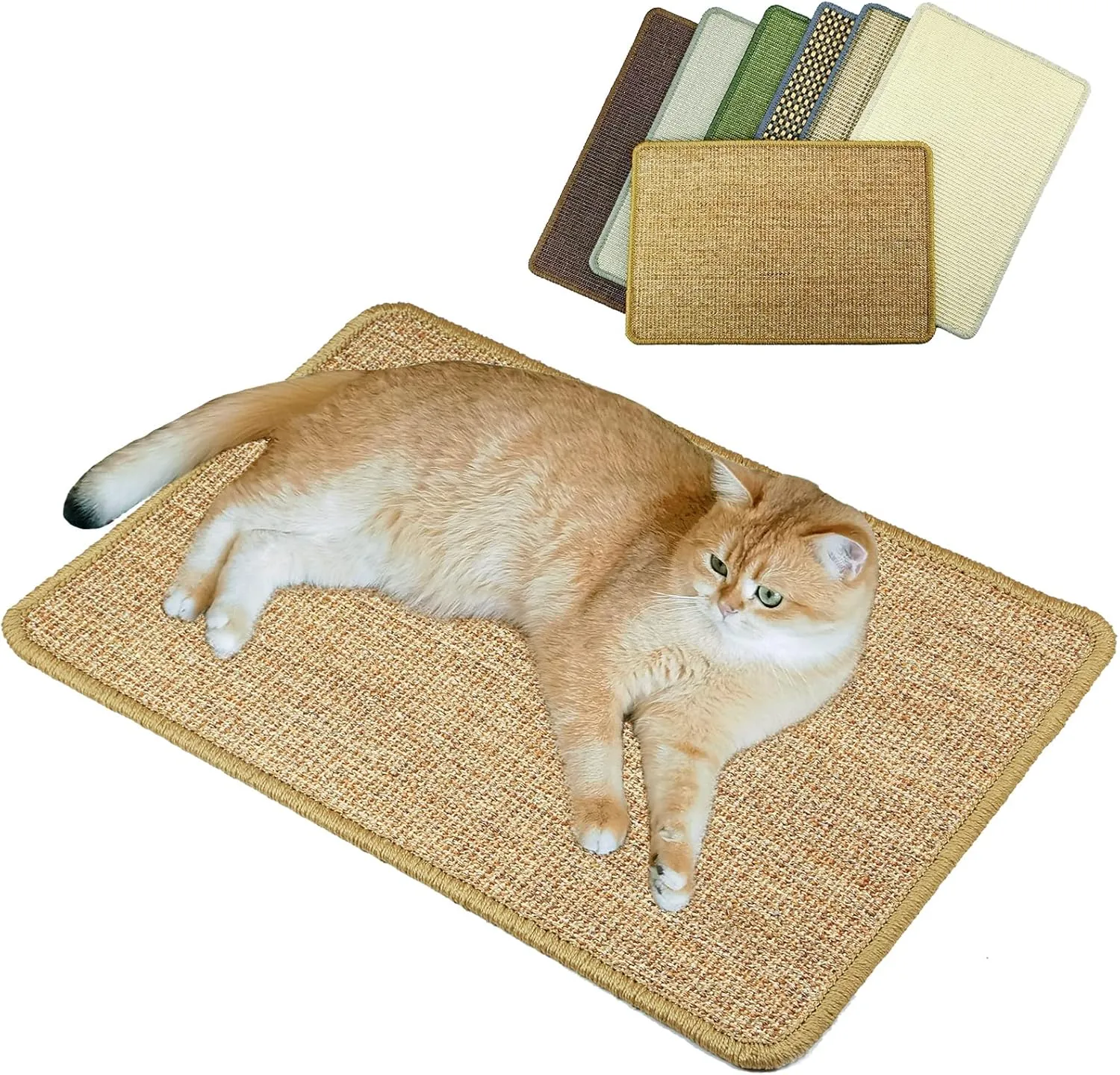 Cat Scratcher Mat, 23.6 x 15.7inch,Natural Sisal Cat Scratchers for Indoor Cats with Velcro Tapes,Cat Scratching Pad Rug,Horizontal Cat Scratching Mat Protect Furniture and Sofas (Brown)