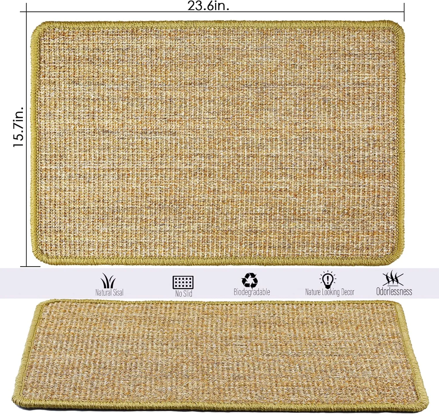 Cat Scratcher Mat, 23.6 x 15.7inch,Natural Sisal Cat Scratchers for Indoor Cats with Velcro Tapes,Cat Scratching Pad Rug,Horizontal Cat Scratching Mat Protect Furniture and Sofas (Brown)