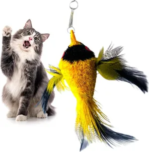 Cat Wand Refill Teaser Toy - Interactive Cat Wand Toy Attachment with Real Feathers - Bird (Yellow)