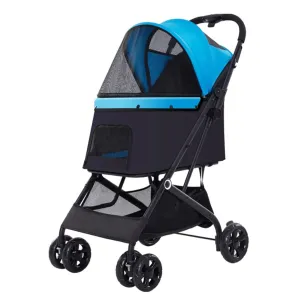 Cat/Dog Pram Stroller Easy One-Hand Fold, Dog Stroller for Medium Small Dogs Clearance, Reversible Push Handle Pet Stroller Puppy & Kitten Carrier Extended Cockpit