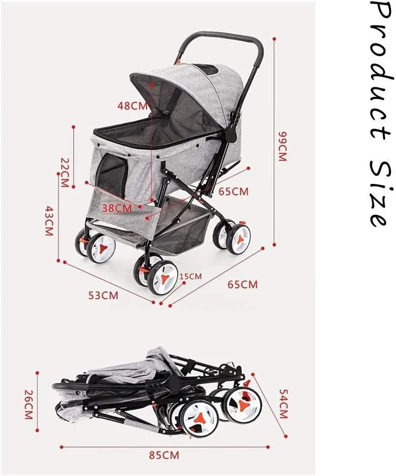 Cat/Dog Stroller Easy One-Hand Fold 4 Wheel Dog Strollers for Medium Small Dogs Reversible Push Handle Pet Stroller Puppy & Kitten Carrier Extended Cockpit (Black) (Blue)