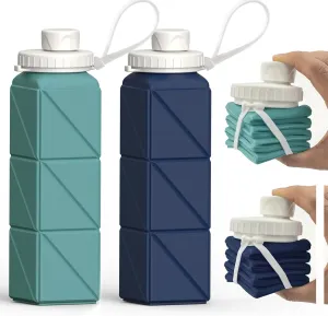 Collapsible Water Bottles, Silicone Foldable Portable Water Bottle 610ml, Lightweight Reusable Leakproof for Travel Camping Hiking Cycling Yoga Sports Outdoor