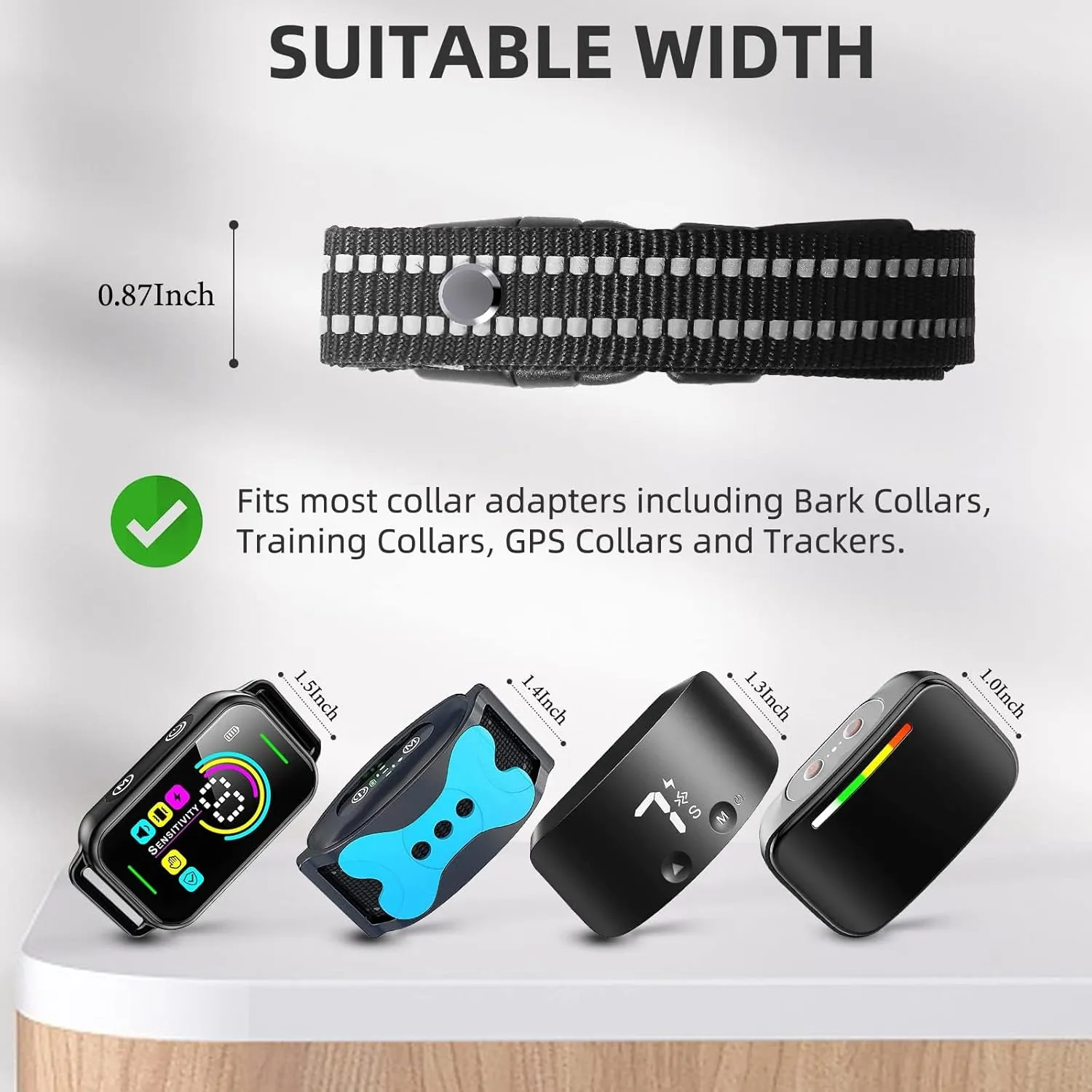 Collar Replacement Strap, Reflective Replacement Nylon Collar Strap Dog GPS Training Bark Receiver Collars, Durable Adjustable E Collar Straps for Small Medium Large Dogs, Black