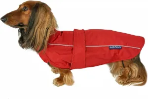DJANGO City Slicker Waterproof Dog Raincoat and Lightweight Jacket for Long Dogs - Full Coverage Puppy Coat and Reflective Rain Slicker and Windbreaker - Adjustable with Harness Hole (Red, Large)