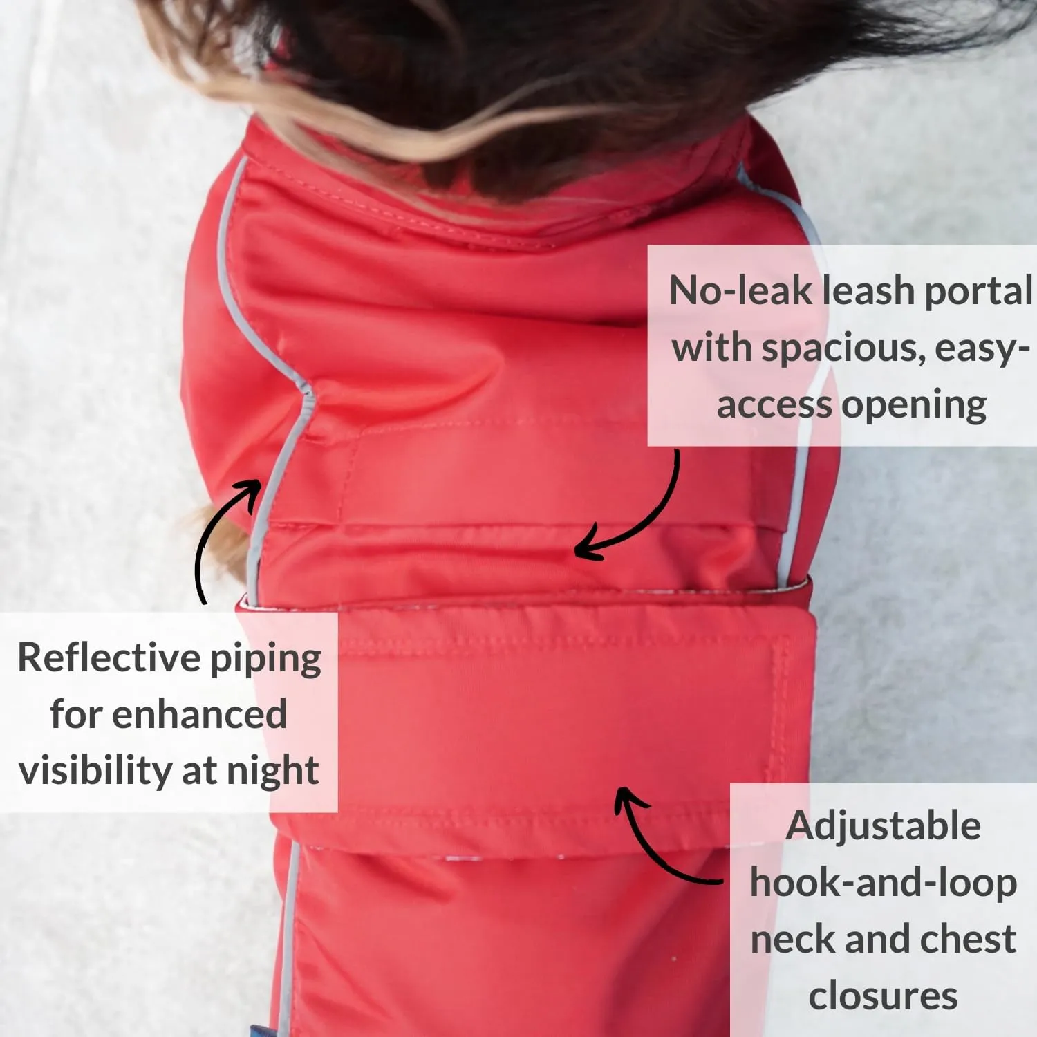 DJANGO City Slicker Waterproof Dog Raincoat and Lightweight Jacket for Long Dogs - Full Coverage Puppy Coat and Reflective Rain Slicker and Windbreaker - Adjustable with Harness Hole (Red, Large)