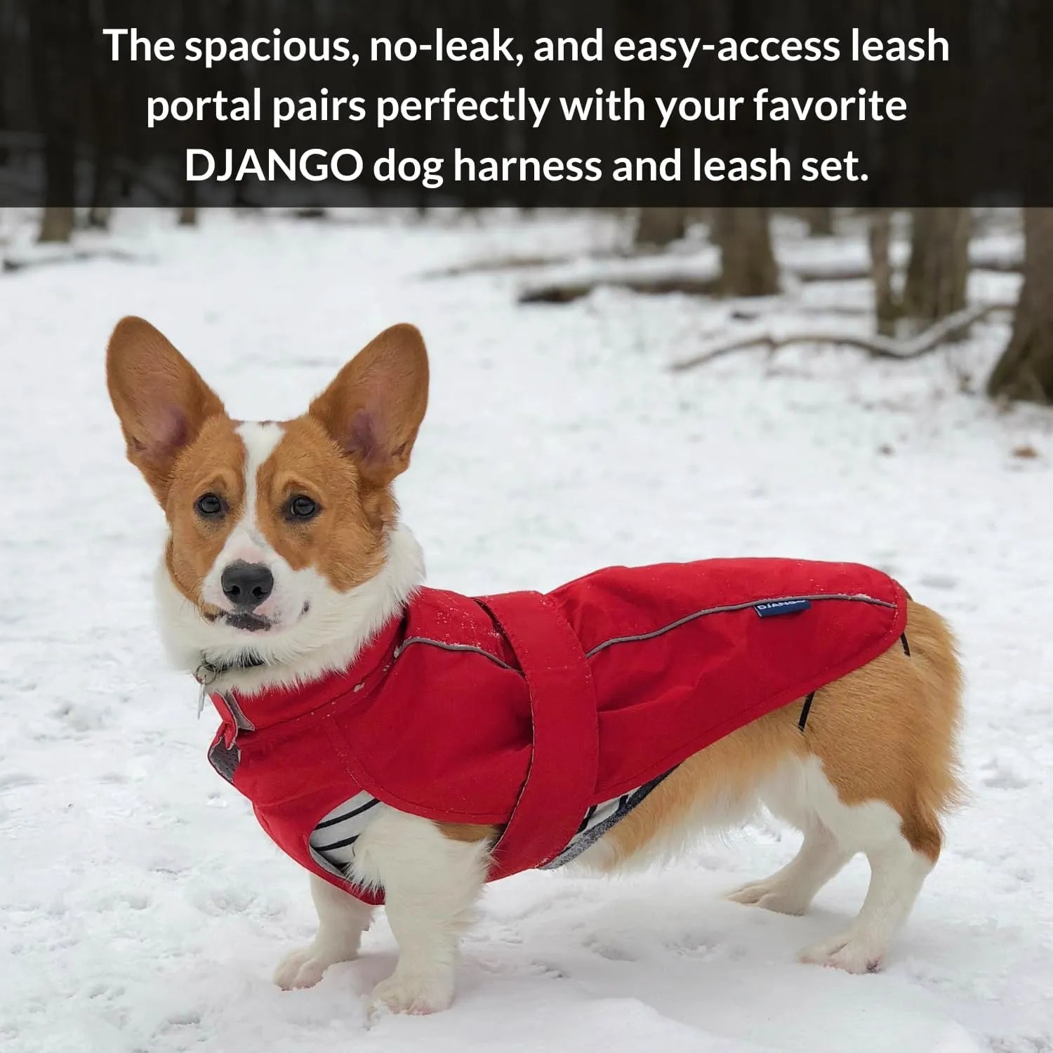 DJANGO City Slicker Waterproof Dog Raincoat and Lightweight Jacket for Long Dogs - Full Coverage Puppy Coat and Reflective Rain Slicker and Windbreaker - Adjustable with Harness Hole (Red, Large)