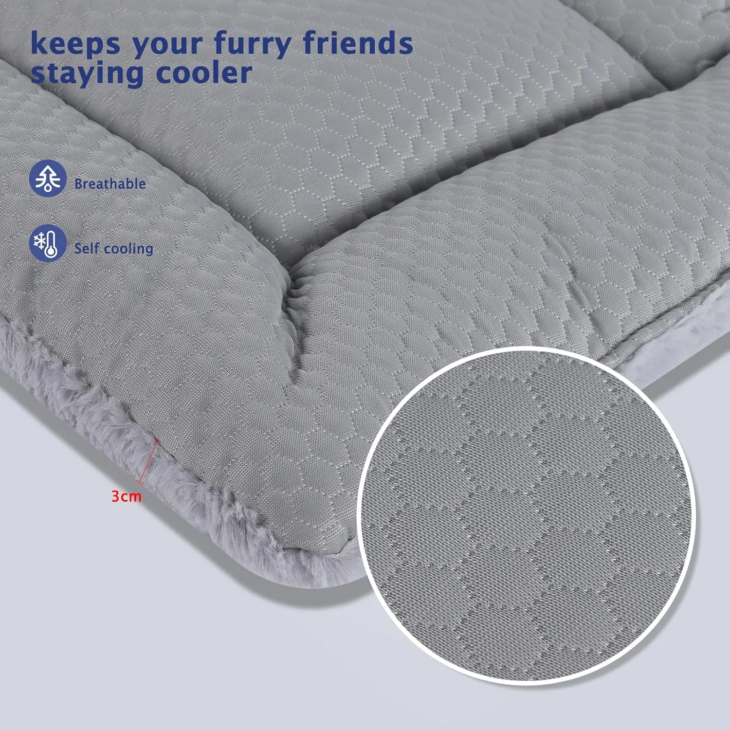 Dog Bed Mat, Crate Pad Reversible,Soft Kennel Pad, Washable Dog Crate Mat (Cool and Warm),Pet Sleeping Mattress for Small Medium Dogs XB009 (18''x13'',Grey)