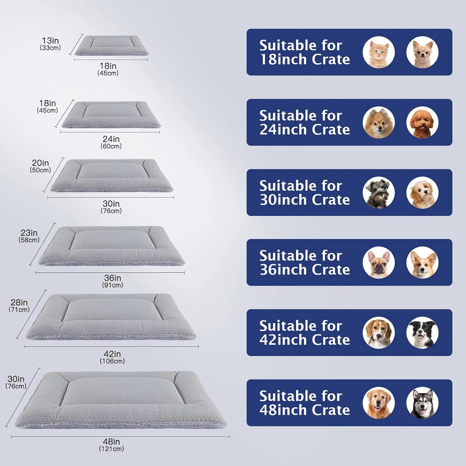 Dog Bed Mat, Crate Pad Reversible,Soft Kennel Pad, Washable Dog Crate Mat (Cool and Warm),Pet Sleeping Mattress for Small Medium Dogs XB009 (18''x13'',Grey)