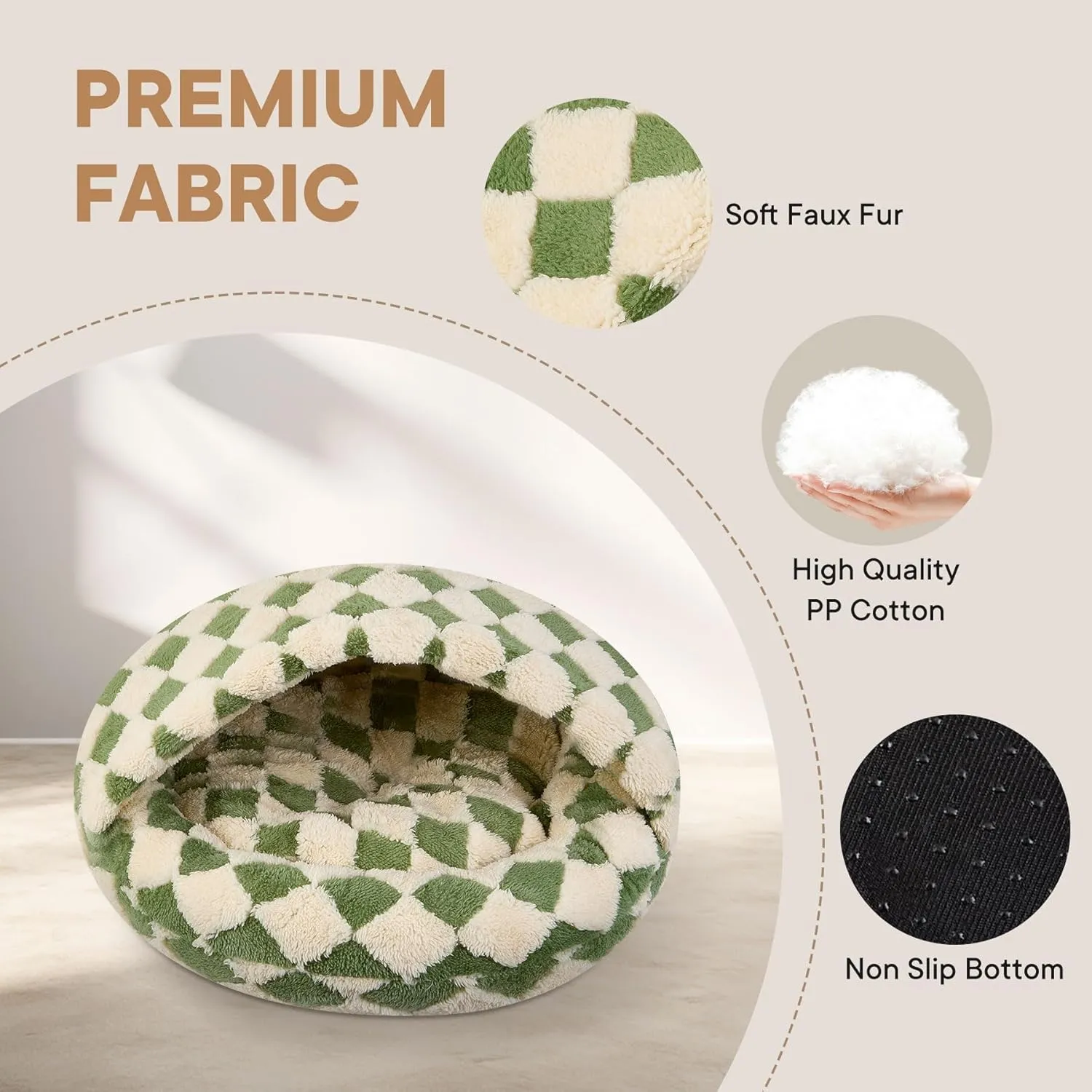 Dog Beds for Small Dogs, Cat Bed Cave, Washable Cute Cat Bed, Cozy Nook Pet Bed for Dogs or Cats, Anti-Slip Puppy Bed Fits up to 22 lbs Pets(Green, 24" x 24")