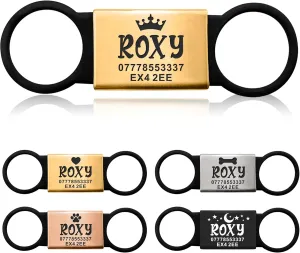 Dog Tags for Pets Engraved Personalized ID Tag for Dogs Kitty Cat Puppy Slide On Collar Dog Tags 4 Colours Different Fonts Name ID Tag (Black and Gold,L)