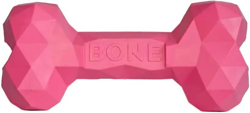 Durable Dog Chew Toy for Treats and Dog Peanut Butter, All Natural Rubber chew Bone (S, Hot Pink), Rubber Lick mat and 2 1.4oz Peanut Butter Squeeze Dog Peanut Butter Treat Pouches