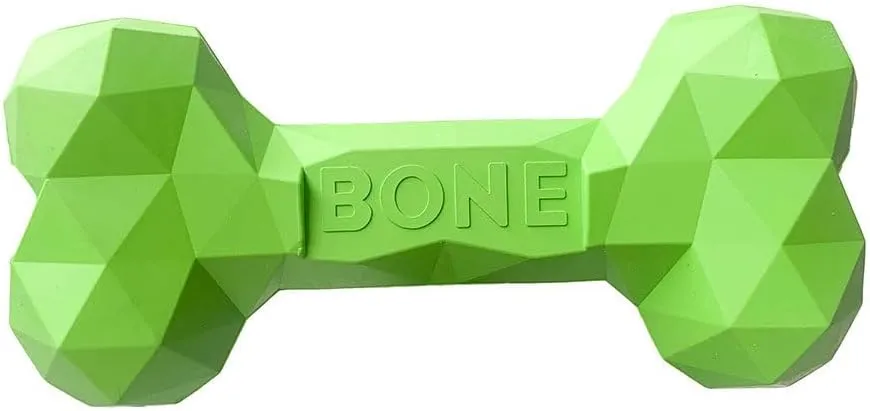 Durable Dog Chew Toy for Treats and Peanut Butter, Natural Rubber Diamond Bone, Small, Green